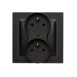 Подвійне штепсельне гніздо з заземленням, з функцією незмінності фаз, з захисними шторками, 16A, 250V~, гвинтові затискачі. Комплектне - не для рамок, чорний матовий, SIMON10