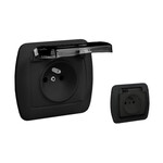 Розетка з заземленням, бризгозахищена IP44, прозора кришка, 16A, 250V~, гвинтові затискачі: чорний матовий, AKORD