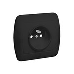 Розетка з заземленням, 16A, 250V~, гвинтові затискачі: чорний матовий, AKORD