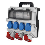 Cuadro de distribución de obra de 12 módulos con asa IP44 4x230V SCHUKO 2x16A 32A Doktorvolt sin protecciones