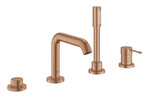 Bateria wannowa Grohe Essence 4-otworowa, jednouchwytowa, brushed warm sunset, montaż na brzegu wanny, głowica Ceramiczna 35 mm, metalowa dźwignia, ogranicznik temperatury