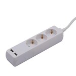 Przedłużacz 3 gniazda V-TAC 2 porty USB (3G 1.5MM2 X 1.5M) biały VT-1124
