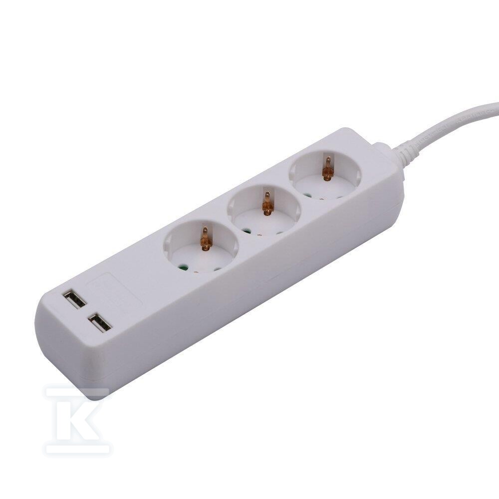 Przedłużacz 3 gniazda V-TAC 2 porty USB - 8775