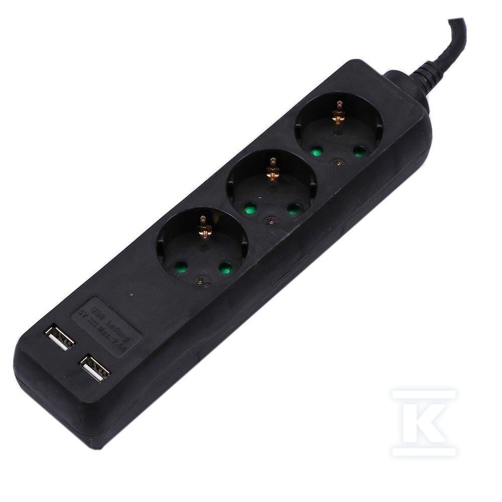Przedłużacz 3 gniazda V-TAC 2 porty USB - 8776
