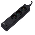 Przedłużacz 3 gniazda V-TAC 2 porty USB (3G 1.5MM2 X 1.5M) czarny VT-1125-2