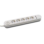 Listwa V-TAC 5 gniazda 3m podświetlany włącznik 2xUSB 1.5mm2 biała VT-1115-3