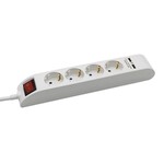 Listwa V-TAC 4 gniazda 1.4m podświetlany włącznik 2xUSB 1.5mm2 biała VT-1144-2