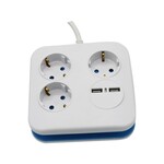 Przedłużacz kwadrat 3 gniazda 2 porty USB 1.55MM 1.4M V-TAC VT-1153-2