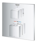 Змішувач Grohtherm Cube Термостатичний на два виходу води, хромований, настінний монтаж, запобіжник, корпус не нагрівається, металева розетка