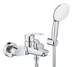 Jednouchwytowa bateria wannowa Eurosmart głowica ceramiczna 35 mm, w zestawie: jednostrumieniowy prysznic ręczny, ogranicznik przepływu 8,7 l/min, nieregulowany uchwyt ścienny, wąż prysznicowy 1500 mm