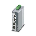 Unmanaged PoE Switch 1000 seria, 2 Porty SFP 100/1000 Mbit/s, 2 Porty RJ45-PoE 10/100/1000 Mb/s, stopień ochrony: IP30, Temperatura otoczenia (praca): -40 °C ... 75 °C, Zakres napięcia zasilania: 52 V DC ... 57 V DC, Rozszerzony zakres temperatur