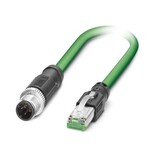 Kabel sieciowy, PROFINET CAT5 (100 Mbit/s), EtherCAT® CAT5 (100 Mbit/s), 4-bieg., PUR bez halogenów, zielony RAL 6018, ekranowany (Advanced Shielding Technology), Wtyki proste M12, kodowanie: D / IP67, na Wtyki proste RJ45 / IP20, długość kabla: 1 m