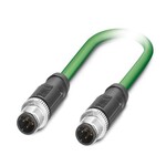 Kabel sieciowy, PROFINET CAT5 (100 Mbit/s), EtherCAT® CAT5 (100 Mbit/s), 4-bieg., PUR bez halogenów, zielony RAL 6018, ekranowany (Advanced Shielding Technology), Wtyki proste M12, kodowanie: D / IP67, na Wtyki proste M12, kodowanie: D / IP67, długość kabla: 10 m