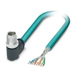 Kabel sieciowy, Ethernet CAT6subA/sub (10 Gb/s) CAT6subA/sub (10 Gb/s), 8-bieg., PUR bez halogenów, morski RAL 5021, ekranowany (Advanced Shielding Technology), Wtyki kątowy M12, kodowanie: X / IP67, na wolny koniec przewodu, długość kabla: 1 m