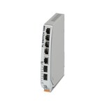 Wąski switch ethernetowy, szeroki zakres temperatury, pięć portów RJ45 z szybkością 10/100 Mb/s we wszystkich portach, dwa porty SFP o szybkości 100 Mb/s, automatyczne rozpoznawanie szybkości transmisji, funkcja autokrosowania i QoS