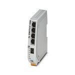 Wąski switch Ethernetowy, cztery porty RJ45 o szybkości 10/100 Mb/s we wszystkich portach, port SFP o szybkości 100 Mb/s, automatyczne rozpoznawanie szybkości transmisji, funkcja autokrosowania i QoS
