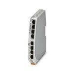 Wąski switch Ethernetowy, osiem portów RJ45 z szybkością 10/100 Mb/s we wszystkich portach, automatyczne rozpoznawanie szybkości transmisji, funkcja autokrosowania i QoS