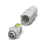 Złącze, rodzaj przyłącza: Zacisk typu push-lock, liczba biegunów: 2+PE, Pin, 0,5 mmsup2/sup ... 2,5 mmsup2/sup, 500 V, 20 A, PA, jasnoszary, kodowanie: P, zewnętrzna średnica przewodu: 6 mm ... 9 mm i 8 mm ... 13 mm