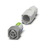 Złącze, rodzaj przyłącza: Zacisk typu push-lock, liczba biegunów: 2+PE, Pin, 0,5 mmsup2/sup ... 2,5 mmsup2/sup, 500 V, 20 A, PA, jasnoszary, kodowanie: P, zewnętrzna średnica przewodu: 6 mm ... 9 mm i 8 mm ... 13 mm