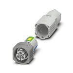 Złącze, rodzaj przyłącza: Zacisk typu push-lock, liczba biegunów: 2+PE, Gniazdo, 0,5 mmsup2/sup ... 2,5 mmsup2/sup, 500 V, 20 A, PA, jasnoszary, kodowanie: P, zewnętrzna średnica przewodu: 6 mm ... 9 mm i 8 mm ... 13 mm