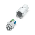 Złącze, rodzaj przyłącza: Zacisk typu push-lock, liczba biegunów: 4+PE, Pin, 0,5 mmsup2/sup ... 2,5 mmsup2/sup, 600 V, 17,5 A, PA, jasnoszary, kodowanie: P, zewnętrzna średnica przewodu: 7 mm ... 11 mm i 11 mm ... 16 mm