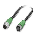 Kabel czujnika/urządzenia wykonawczego, 4-bieg., PUR bez halogenów, czarno-szary (RAL 7021), Wtyki proste M12, kodowanie: A, na Gniazdo proste M12, kodowanie: A, długość kabla: 10 m