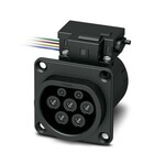 CHARX connect modular, Typ 2, Gniazdo stacji ładowania, 32 A , 480 V AC, Premium, bez pojedynczych przewodów, siłownik blokady: 12 V, 4-pinowe, kwadratowa, Montaż na tylnej ściance, Gwint M5, obudowa: czarny, z czujnikiem temperatury, z LED (wspólne podłączenie katody), do ładowania pojazdów elektrycznych (EV) prądem przemiennym (AC), Logo PHOENIX CONTACT, IEC 62196-2