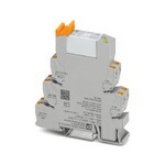 PLC-INTERFACE dla funkcji wyjściowych, składający się z gniazda przekaźnikowego PLC-BPT...ACT z zaciskiem Push-in i wtykowym miniaturowym przekaźnikiem elektromechanicznym ze stykiem mocy do montażu na szynie DIN NS 35/7,5, 2 zestyki zwierne (1-1), napięcie wejściowe 24 V DC