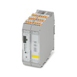 Brama sieciowa do podłączenia do 15 użytkowników systemu Interface do nadrzędnego bezpiecznego sterownika za pomocą PROFIsafe. Użytkownicy systemu są połączeni z bramą sieciową za pomocą łącznika T-BUS na szynę DIN, łączniki T-BUS na szynę są dołączone.