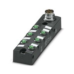 Koncentrator, zastosowanie: Standard, rodzaj przyłącza: Gniazdo M8 Metal, Ilość gniazd: 6, liczba biegunów: 3, kodowanie: A, przyporządkowanie gniazd: zwykłe, wskaźnikiem stanu: tak, PNP. przyłącze przewodów zbiorczych: Przyłącze wtykowe M16 90°, ekranowanie: nie