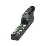 Koncentrator, zastosowanie: Standard, rodzaj przyłącza: Gniazdo M8 Metal, Ilość gniazd: 8, liczba biegunów: 4, kodowanie: A, przyporządkowanie gniazd: podwójne, wskaźnikiem stanu: tak, PNP. przyłącze przewodów zbiorczych: Wtykane przyłącze sprężynowe Push-in 180°, ekranowanie: nie