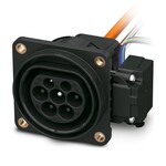 CHARX connect universal, AC typu 2, Gniazdo pojazdu, 32 A , 480 V AC, Pojedyncze przewody podłączone z jednej strony, długość: 2 m, siłownik blokady: 24 V, 4-pinowe, Montaż od zewnątrz lub od wewnątrz urządzenia, M6, obudowa: czarny, do ładowania pojazdów elektrycznych (EV) prądem przemiennym (AC), IEC 62196-2, W zestawie znajduje się osłonka do styków AC.