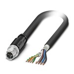 Kabel hybrydowy, Ethernet hybrydowy CAT5 (100 Mbit/s), 8-bieg., PUR bez halogenów, czarny RAL 9005, ekranowany (Advanced Shielding Technology), Wtyki proste M12, kodowanie: Y / IP65/IP67, na wolny koniec przewodu, długość kabla: 5 m, Power with Ethernet (PWE)