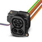 CHARX connect universal, DC CCS Typ 2, Gniazdo pojazdu, do 500 A w Boost mode, 200 A trwale, 1000 V DC, Pojedyncze przewody podłączone z jednej strony, długość: 2 m, siłownik blokady: 12 V, 4-pinowe, Montaż od zewnątrz lub od wewnątrz urządzenia, M6, obudowa: czarny, do ładowania prądem stałym (DC), IEC 62196-2, IEC 62196-3, W zestawie znajduje się osłonka do styków DC.