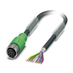 Kabel czujnika/urządzenia wykonawczego, 8-bieg., PUR, bardzo giętki, szary RAL 7001, ekranowany, wolny koniec przewodu, na Gniazdo proste M12, kodowanie: A, długość kabla: 0,5 m, Głowica nieekranowana, Ekran na pinie 3