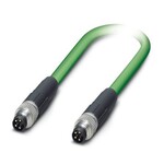 Kabel sieciowy, Ethernet (100 Mbit/s), PROFINET (100 Mbit/s), EtherCAT® (100 Mbit/s), 4-bieg., PCW/PCW, zielony RAL 6018, ekranowany, Wtyki proste M8, kodowanie: A / IP67, na Wtyki proste M8, kodowanie: A / IP67, długość kabla: 1 m