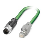 Kabel sieciowy, PROFINET CAT5 (100 Mbit/s), EtherCAT® CAT5 (100 Mbit/s), 4-bieg., PCW/PCW, zielony RAL 6018, ekranowany (Advanced Shielding Technology), Wtyki proste M12, kodowanie: D / IP67, na Wtyki proste RJ45 / IP20, długość kabla: 3 m