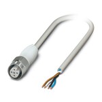 Kabel czujnika/urządzenia wykonawczego, 4-bieg., PP-EPDM, szary RAL 7035, wolny koniec przewodu, na Gniazdo proste M12, kodowanie: A, długość kabla: 10 m, Hygienic Design, z zakotwiczonym radełkiem ze stali szlachetnej