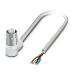 Kabel czujnika/urządzenia wykonawczego, 4-bieg., PP-EPDM, szary RAL 7035, wolny koniec przewodu, na Gniazdo kątowy M12, kodowanie: A, długość kabla: 5 m, Hygienic Design, z zakotwiczonym radełkiem ze stali szlachetnej