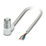 Kabel czujnika/urządzenia wykonawczego, 4-bieg., PP-EPDM, szary RAL 7035, wolny koniec przewodu, na Gniazdo kątowy M12, kodowanie: A, z 3 LED, długość kabla: 10 m, Hygienic Design, z zakotwiczonym radełkiem ze stali szlachetnej