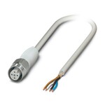 Kabel czujnika/urządzenia wykonawczego, 4-bieg., PP-EPDM bez halogenów, szary RAL 7035, ekranowany, wolny koniec przewodu, na Gniazdo proste M12, kodowanie: A, długość kabla: 10 m, Hygienic Design, z zakotwiczonym radełkiem ze stali szlachetnej