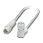 Kabel czujnika/urządzenia wykonawczego, 4-bieg., PP-EPDM, szary RAL 7035, Wtyki proste M12, kodowanie: A, z 3 LED, na Gniazdo kątowy M12, kodowanie: A, z 3 LED, długość kabla: 1,5 m, Hygienic Design, z cz. radełkowaną z tworz.