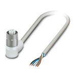 Kabel czujnika/urządzenia wykonawczego, 5-bieg., PP-EPDM bez halogenów, szary RAL 7035, wolny koniec przewodu, na Gniazdo kątowy M12, kodowanie: A, długość kabla: 5 m, Hygienic Design, z zakotwiczonym radełkiem ze stali szlachetnej