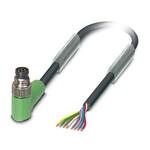 Kabel czujnika/urządzenia wykonawczego, 8-bieg., PUR bez halogenów, czarno-szary (RAL 7021), Wtyki kątowy M8, kodowanie: A, na wolny koniec przewodu, kodowanie: A, długość kabla: 1,5 m