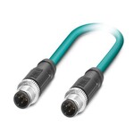 Kabel sieciowy, Ethernet CAT5 (100 Mbit/s), 4-bieg., PUR bez halogenów, morski RAL 5021, ekranowany (Advanced Shielding Technology), Wtyki proste M12, kodowanie: D / IP67, na Wtyki proste M12, kodowanie: D / IP67, długość kabla: 1 m