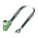 Kabel czujnika/urządzenia wykonawczego, 5-bieg., PUR bez halogenów, czarno-szary (RAL 7021), wolny koniec przewodu, na Gniazdo kątowy M8, kodowanie: B, długość kabla: 3 m