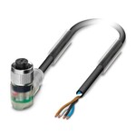 Kabel czujnika/urządzenia wykonawczego, 4-bieg., PUR bez halogenów, czarno-szary (RAL 7021), wolny koniec przewodu, na Gniazdo kątowy M12, kodowanie: A, z 3 LED, długość kabla: 3 m