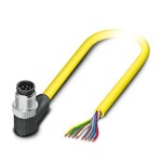 Kabel czujnika/urządzenia wykonawczego, 8-bieg., PCW, żółty, Wtyki kątowy M12, kodowanie: A, na wolny koniec przewodu, długość kabla: 2 m