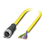 Kabel czujnika/urządzenia wykonawczego, 8-bieg., PCW, żółty, wolny koniec przewodu, na Gniazdo proste M12, kodowanie: A, długość kabla: 5 m