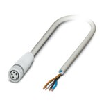 Kabel czujnika/urządzenia wykonawczego, 4-bieg., PP-EPDM bez halogenów, szary RAL 7035, wolny koniec przewodu, na Gniazdo proste M8, kodowanie: A, długość kabla: 1,5 m, Hygienic Design, z cz. radełkowaną z tworz.